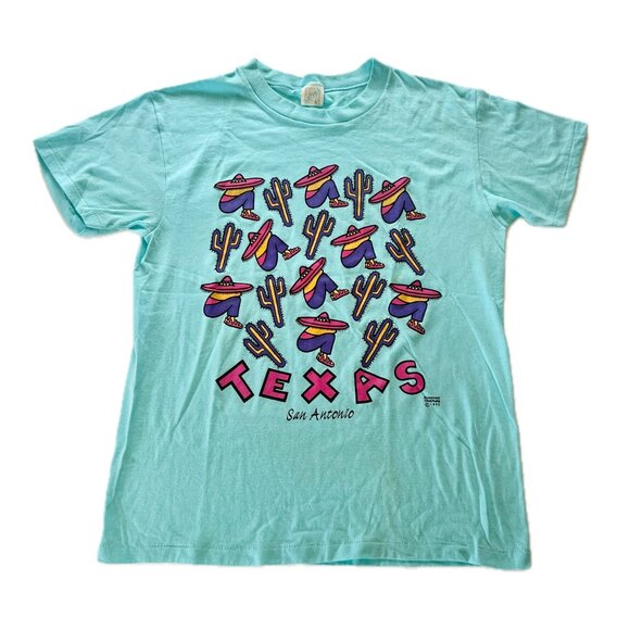 Vintage 90s San Antonio Texas Blue Southwestern T-Shirt Sz Large Single Stitch - Picture 1 of 15